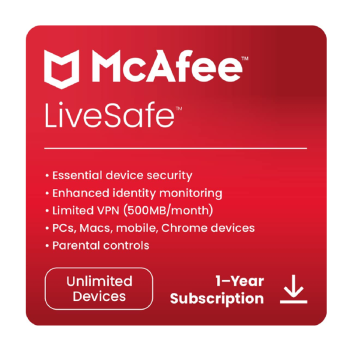 MCAFEE Mcafee LiveSafe 1 an, Antivirus Internet Protection ultime pour appareils illimités - Code d'activation - SOFTWAREHUBS