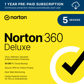 Norton 360 Deluxe, Antivirus Software, 5 Devices, 1 Year Subscription - Softwarehubs