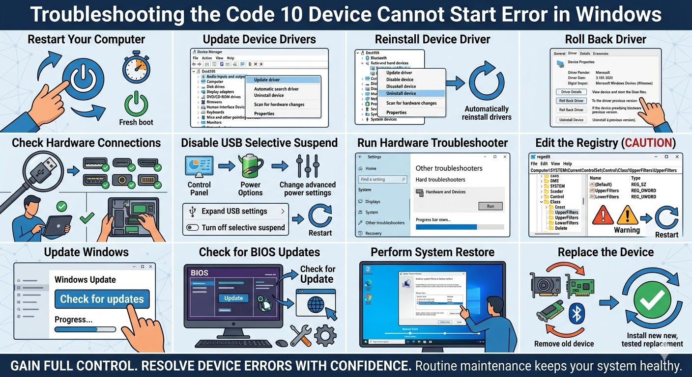How to Fix the “APC Index Mismatch” BSOD Error on Windows - 2026 5 Code 10 Device Cannot Start2