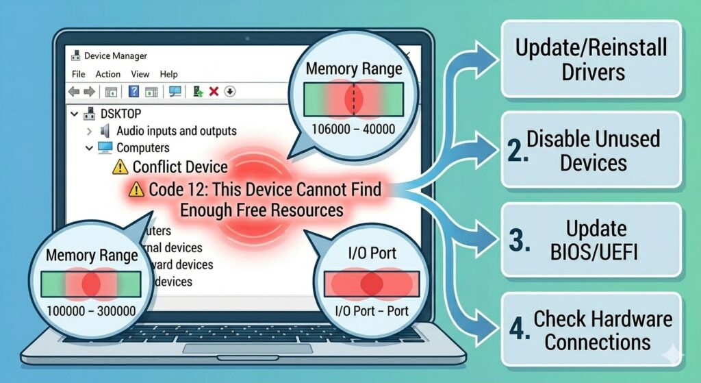 Fix Code 12 Error: This Device Cannot Find Enough Free Resources