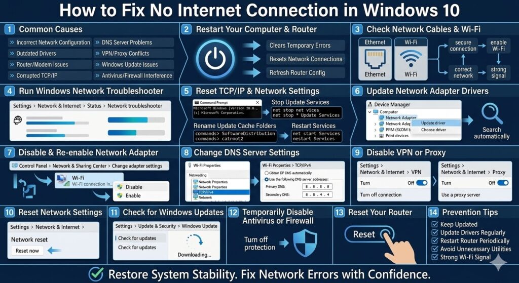 How to Fix No Internet Connection in Windows 10