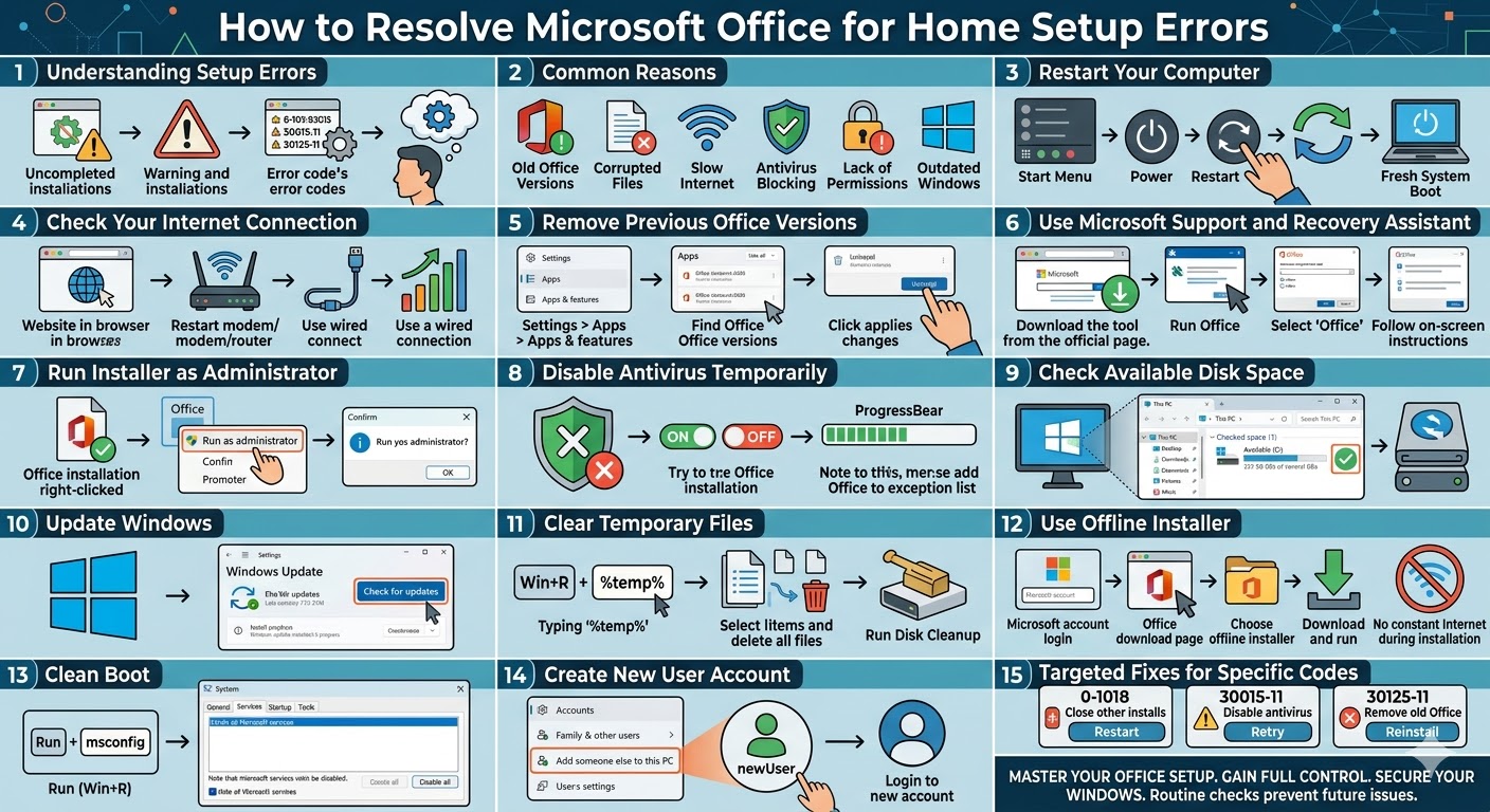Resolve Microsoft Office for Home Setup Errors - 2026 4 Resolve Microsoft Office