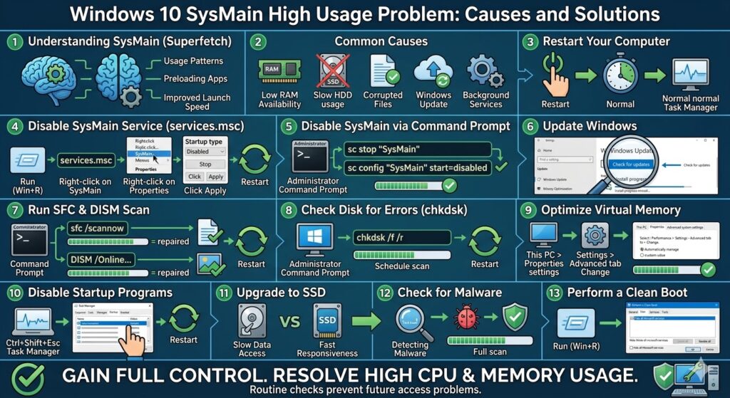 Windows 10 SysMain High Usage Problem: Causes and Solutions