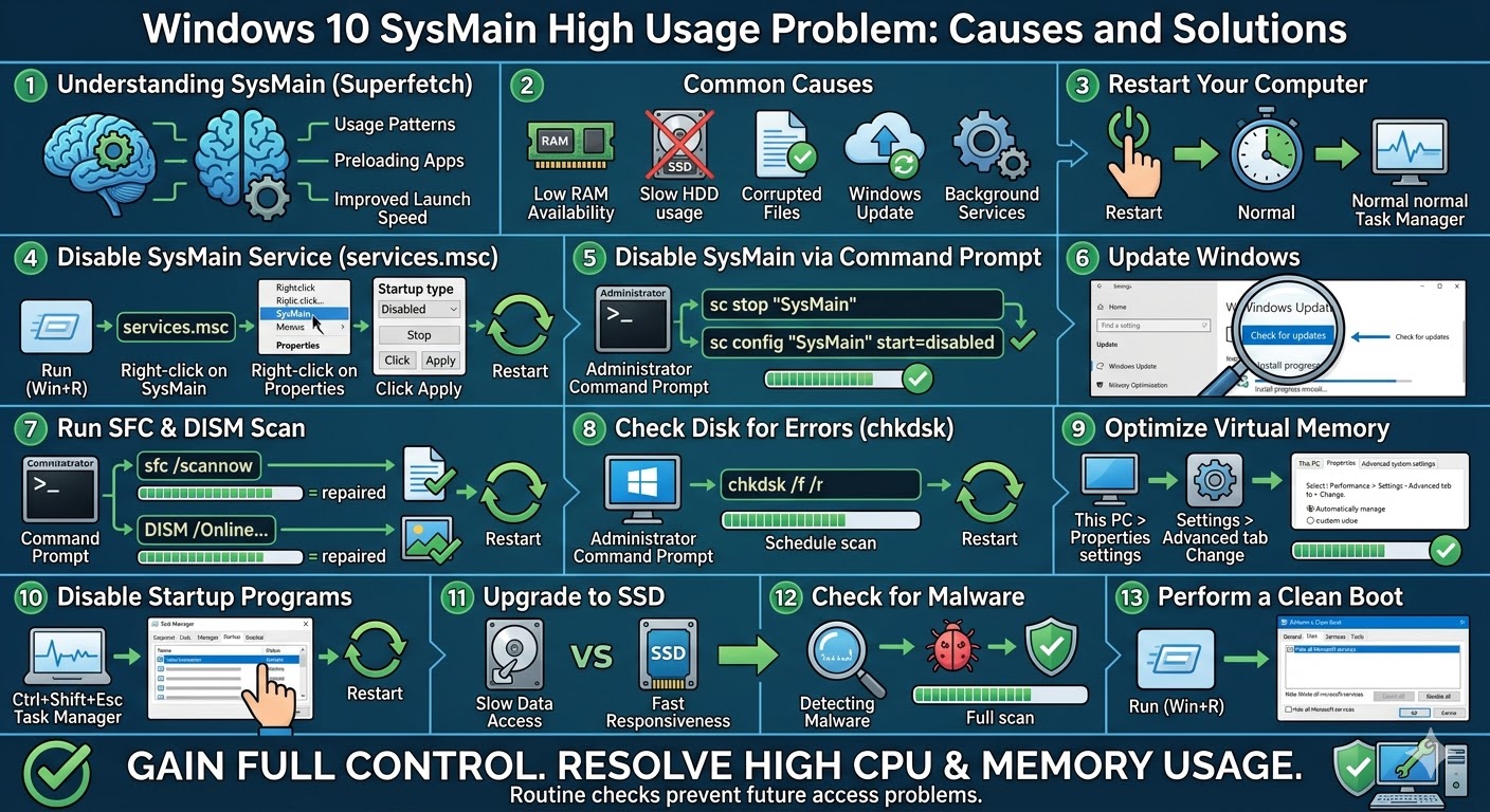 Windows 10 SysMain High Usage Problem: Causes and Solutions 4 Windows 10 SysMain