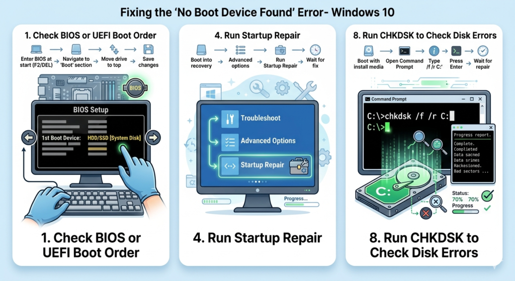 How to Fix “No Boot Device Found” Error on Windows 10