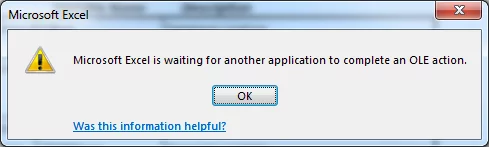 Resolving "Waiting for Another Application" Error in Excel Caused by OLE Action - 2024 8 OLE Action