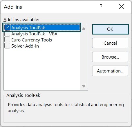 Utilize the Excel Analysis ToolPak - 2025 9 Analysis ToolPak4
