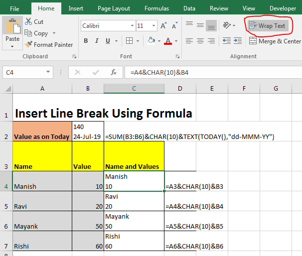 How to Insert a Line Break in Excel - 2025 10 Line Break in