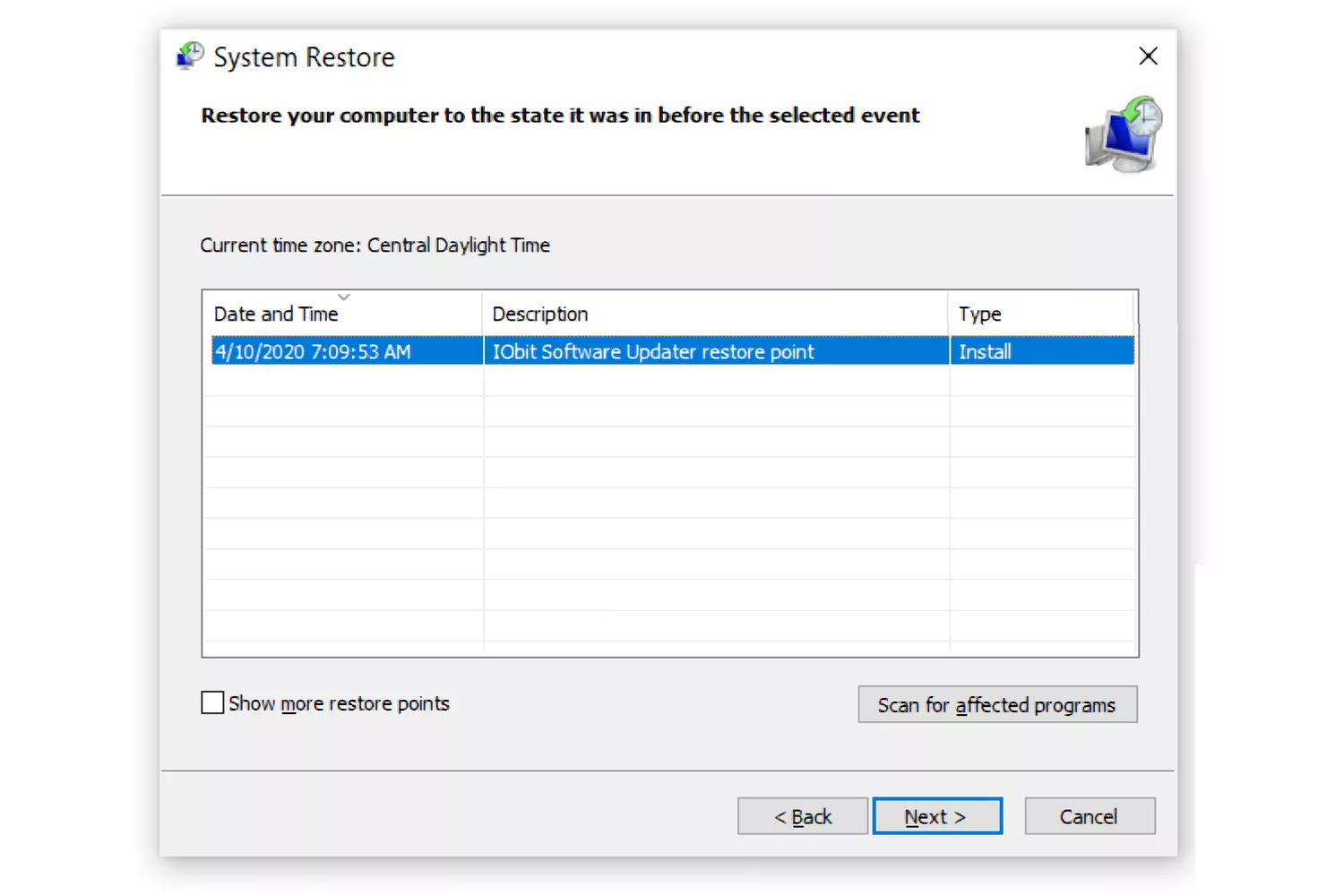 Review Programs and Drivers Affected by System Restore - 2024 9 System Restore4