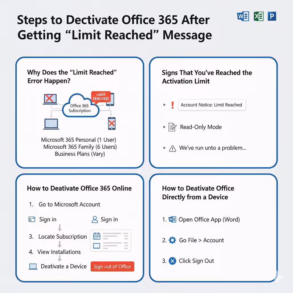 Steps to Deactivate Office 365 After Getting a “Limit Reached” Message 4 Limit Reached
