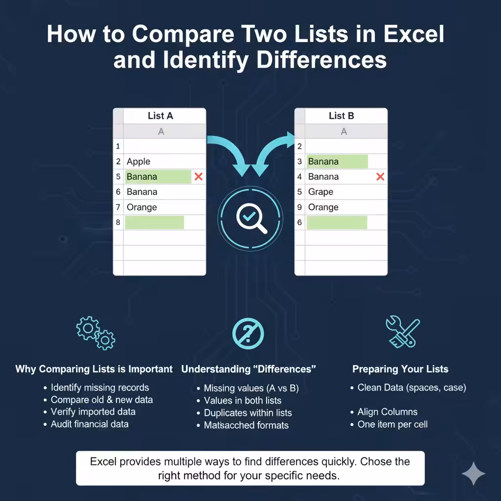 How to Compare Two Lists in Excel and Identify Differences - 2026 4 Compare Two Lists