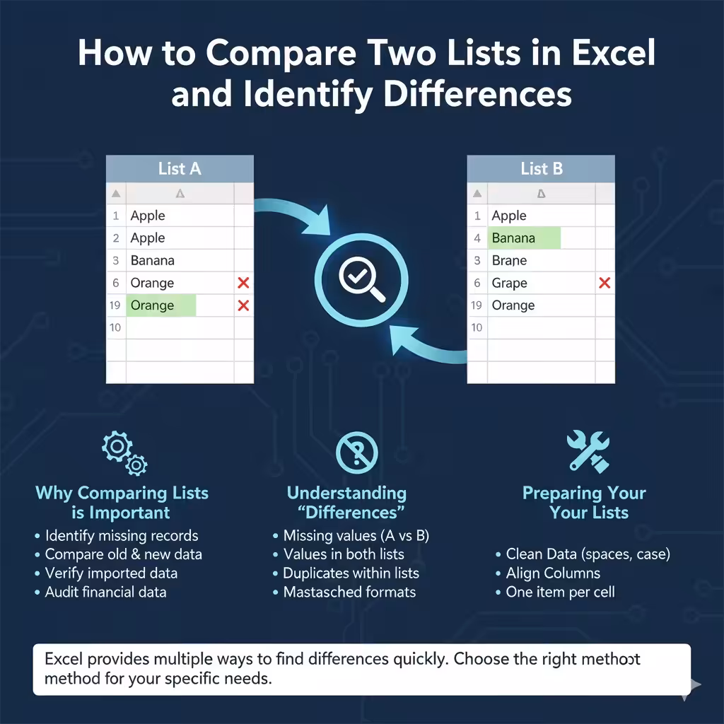 How to Compare Two Lists in Excel and Identify Differences - 2026 5 Compare Two Lists2